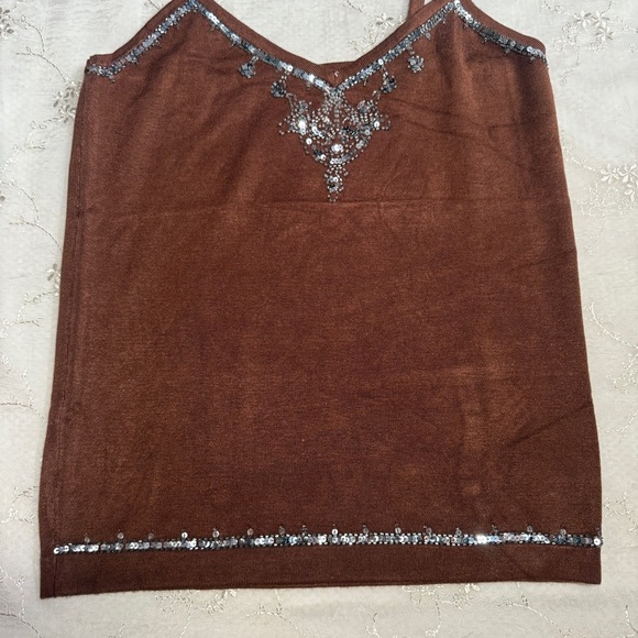 Vintage Y2K Brown Silk-Blend Sequin Trim Cami – Best for Medium - Picture 3 of 7